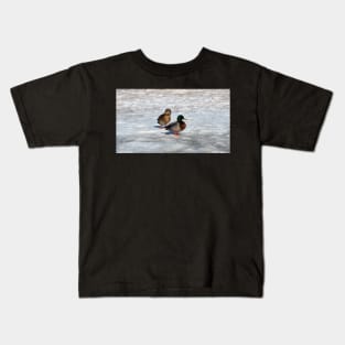 Two Mallard Ducks Standing On The Snow Kids T-Shirt